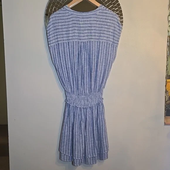 Rails Angelina Linen Rayon Cascade Pin Striped Smocked Waist Mini Dress NWOT - Picture 12 of 16